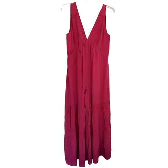 New Anthropologie ELEVENSES Embroidered Silk Jumpsuit $298 SMALL  Raspberry - Picture 5 of 6